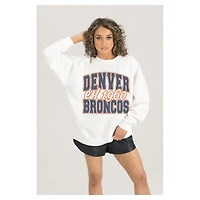Women's Gameday Couture  White Denver Broncos Oversized Faded Formation Premium Fleece Pullover Sweatshirt