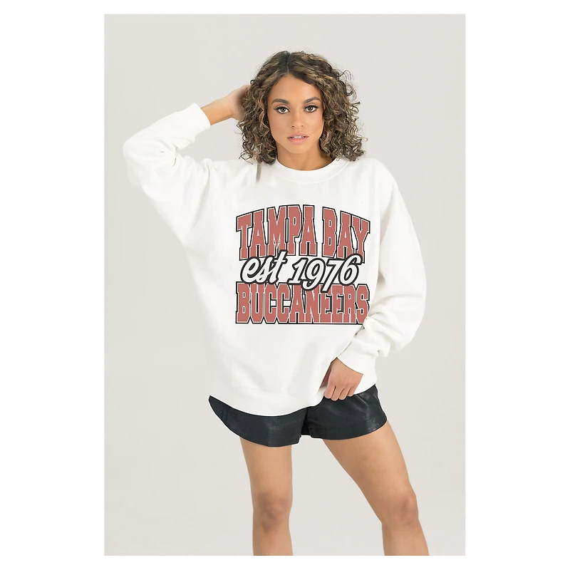 Women's Gameday Couture  White Tampa Bay Buccaneers Oversized Faded Formation Premium Fleece Pullover Sweatshirt