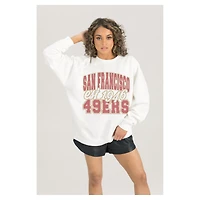 Women's Gameday Couture  White San Francisco 49ers Oversized Faded Formation Premium Fleece Pullover Sweatshirt