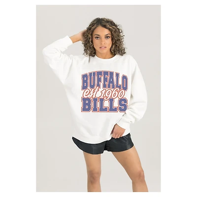 Women's Gameday Couture  White Buffalo Bills Oversized Faded Formation Premium Fleece Pullover Sweatshirt