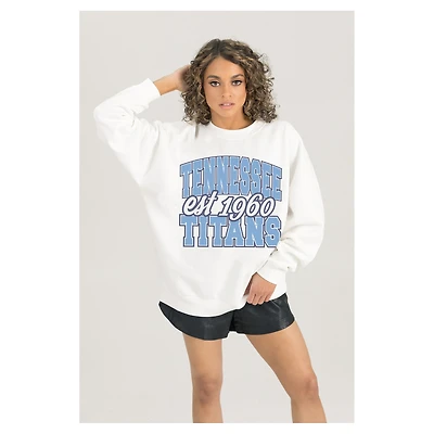 Women's Gameday Couture  White Tennessee Titans Oversized Faded Formation Premium Fleece Pullover Sweatshirt