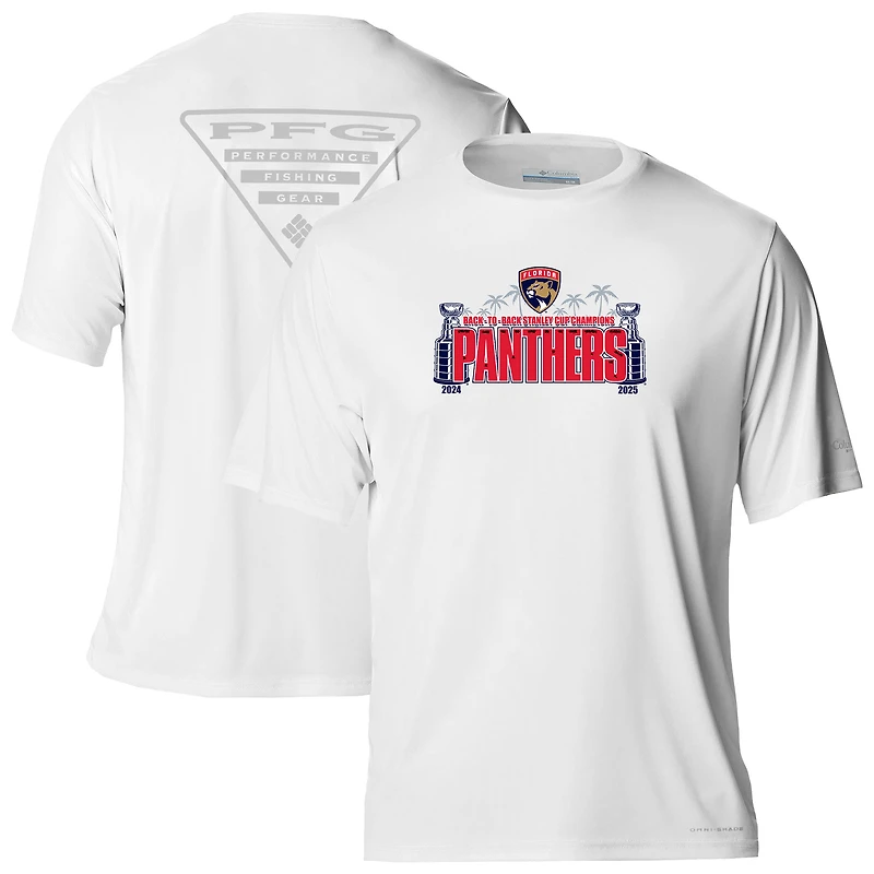 Men's Columbia White Florida Panthers Terminal Tackle Back-To-Back Stanley Cup Champions Omni-Shade T-Shirt