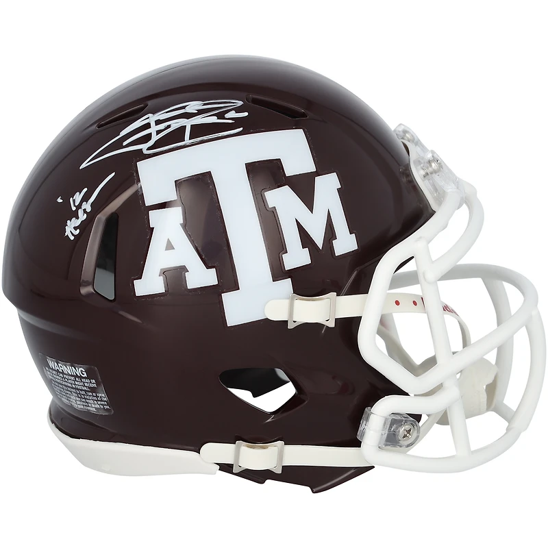 Johnny Manziel Texas A&M Aggies Autographed Riddell Maroon Speed Mini Helmet with 12 Heisman Inscription - Imperfect Inscription