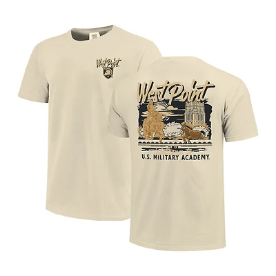 Men's Image One  Natural Army Black Knights Comfort Colors Hand-Drawn Campus Stack T-Shirt