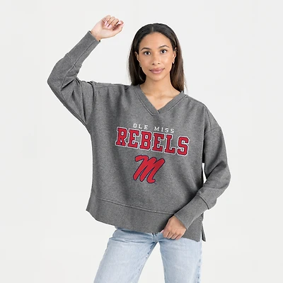 Women's Gameday Couture  Gray Ole Miss Rebels French Terry V-Neck Pullover Sweatshirt