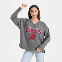 Women's Gameday Couture  Gray Ole Miss Rebels French Terry V-Neck Pullover Sweatshirt