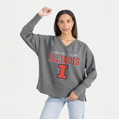 Women's Gameday Couture  Gray Illinois Fighting Illini French Terry V-Neck Pullover Sweatshirt
