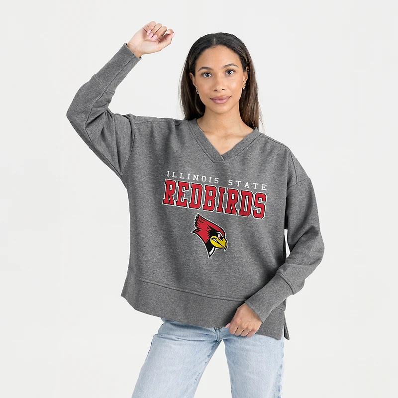 Women's Gameday Couture  Gray Illinois State Redbirds French Terry V-Neck Pullover Sweatshirt