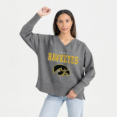 Women's Gameday Couture  Gray Iowa Hawkeyes French Terry V-Neck Pullover Sweatshirt