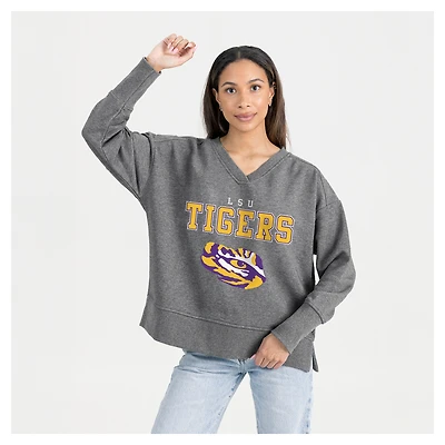 Women's Gameday Couture  Gray LSU Tigers French Terry V-Neck Pullover Sweatshirt