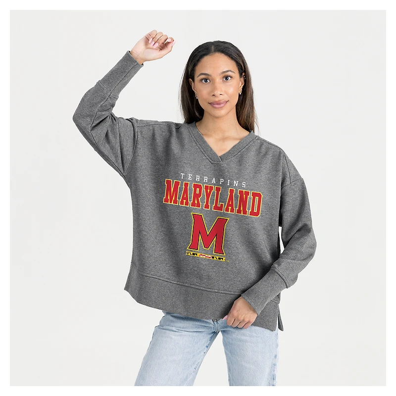 Women's Gameday Couture  Gray Maryland Terrapins French Terry V-Neck Pullover Sweatshirt