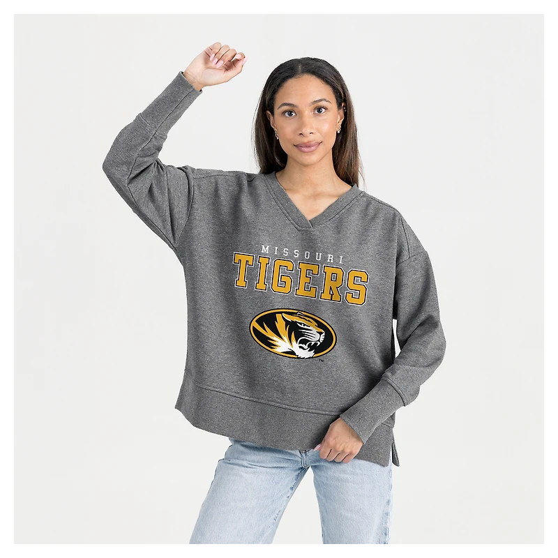 Women's Gameday Couture  Gray Missouri Tigers French Terry V-Neck Pullover Sweatshirt