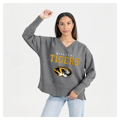 Women's Gameday Couture  Gray Missouri Tigers French Terry V-Neck Pullover Sweatshirt