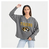 Women's Gameday Couture  Gray Missouri Tigers French Terry V-Neck Pullover Sweatshirt