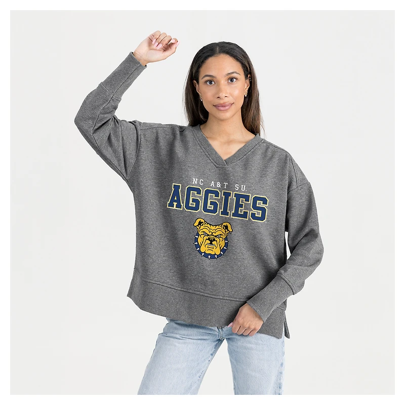 Women's Gameday Couture  Gray North Carolina A&T Aggies French Terry V-Neck Pullover Sweatshirt