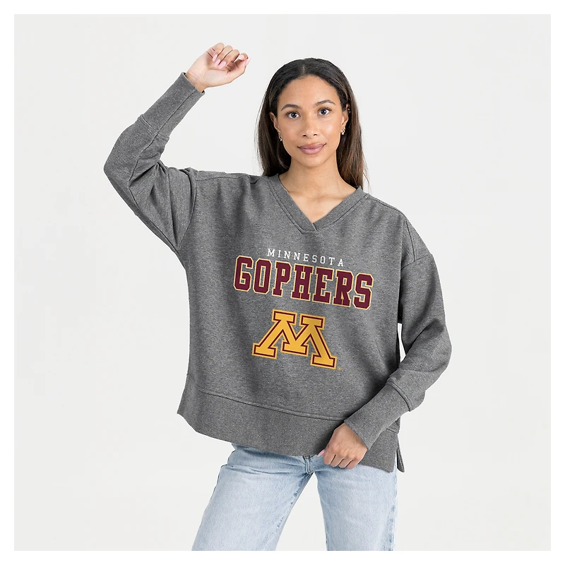 Women's Gameday Couture  Gray Minnesota Golden Gophers French Terry V-Neck Pullover Sweatshirt