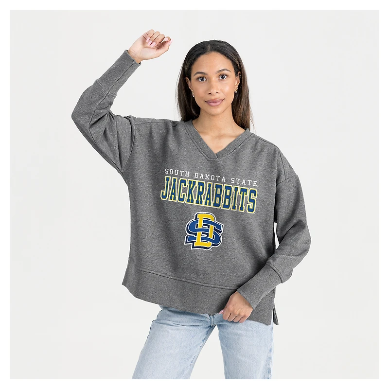 Women's Gameday Couture  Gray South Dakota State Jackrabbits French Terry V-Neck Pullover Sweatshirt