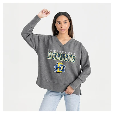 Women's Gameday Couture  Gray South Dakota State Jackrabbits French Terry V-Neck Pullover Sweatshirt