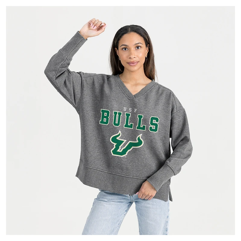 Women's Gameday Couture Gray South Florida Bulls French Terry V-Neck Pullover Sweatshirt