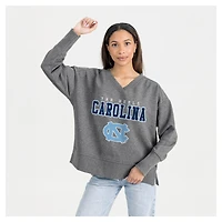 Women's Gameday Couture  Gray North Carolina Tar Heels French Terry V-Neck Pullover Sweatshirt
