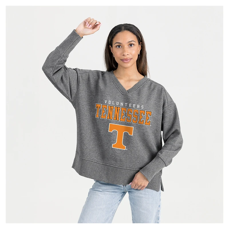 Women's Gameday Couture  Gray Tennessee Volunteers French Terry V-Neck Pullover Sweatshirt