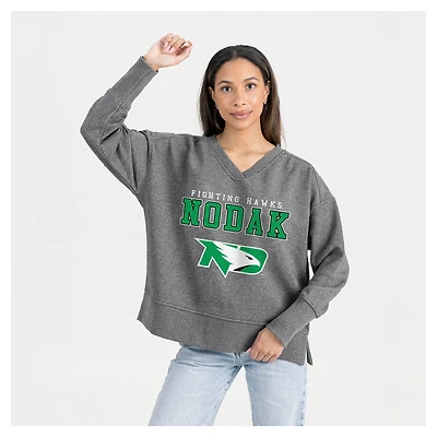 Women's Gameday Couture  Gray North Dakota French Terry V-Neck Pullover Sweatshirt