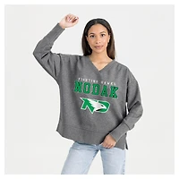Women's Gameday Couture  Gray North Dakota French Terry V-Neck Pullover Sweatshirt