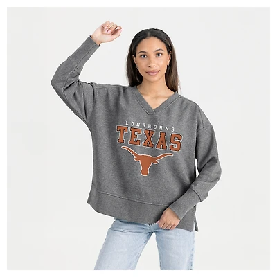 Women's Gameday Couture  Gray Texas Longhorns French Terry V-Neck Pullover Sweatshirt
