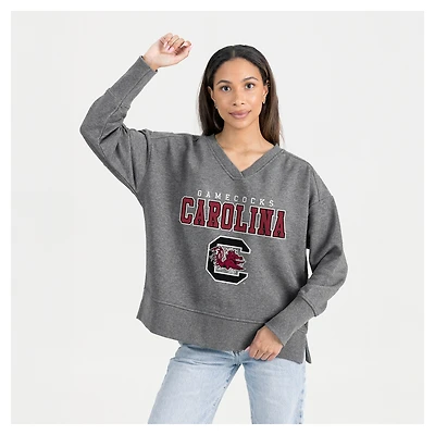 Women's Gameday Couture  Gray South Carolina Gamecocks French Terry V-Neck Pullover Sweatshirt