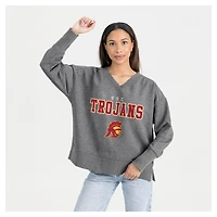 Women's Gameday Couture  Gray USC Trojans French Terry V-Neck Pullover Sweatshirt