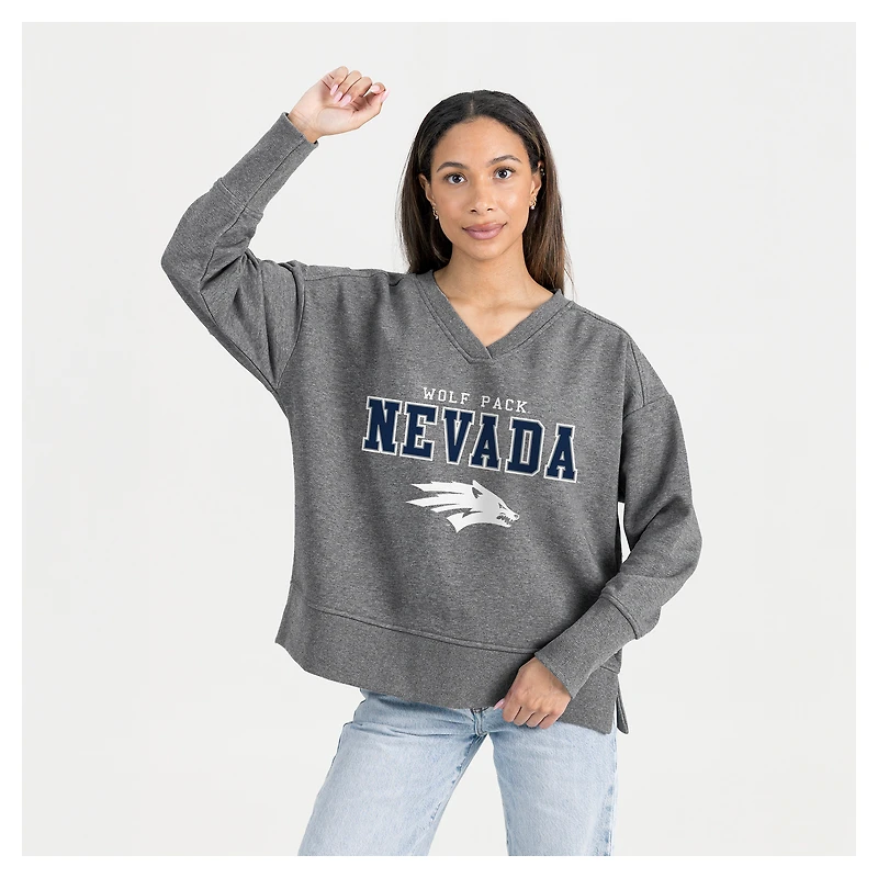 Women's Gameday Couture Gray Nevada Wolf Pack French Terry V-Neck Pullover Sweatshirt