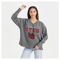 Women's Gameday Couture  Gray Utah Utes French Terry V-Neck Pullover Sweatshirt