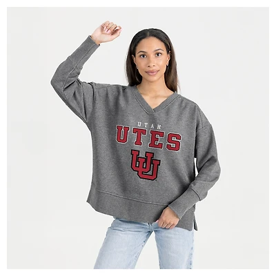 Women's Gameday Couture  Gray Utah Utes French Terry V-Neck Pullover Sweatshirt