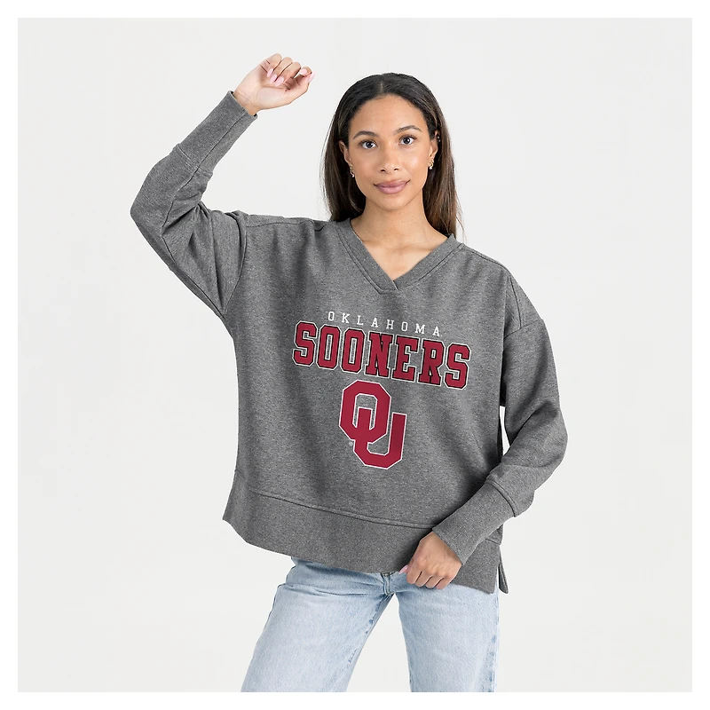 Women's Gameday Couture  Gray Oklahoma Sooners French Terry V-Neck Pullover Sweatshirt