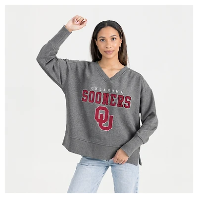 Women's Gameday Couture  Gray Oklahoma Sooners French Terry V-Neck Pullover Sweatshirt