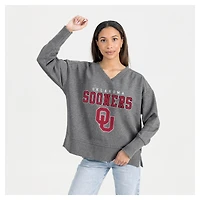 Women's Gameday Couture  Gray Oklahoma Sooners French Terry V-Neck Pullover Sweatshirt