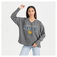 Women's Gameday Couture  Gray Pitt Panthers French Terry V-Neck Pullover Sweatshirt