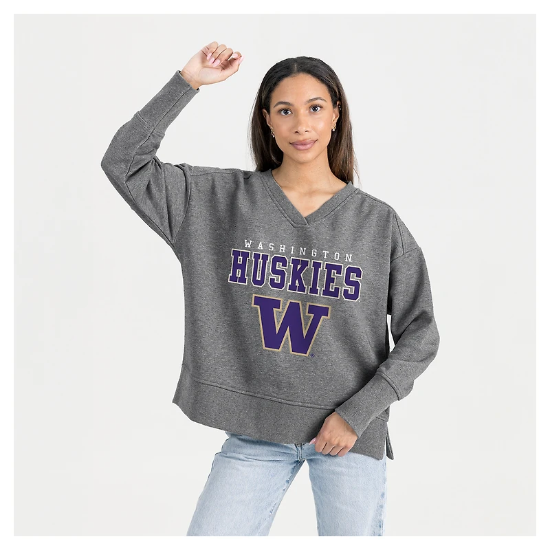 Women's Gameday Couture  Gray Washington Huskies French Terry V-Neck Pullover Sweatshirt