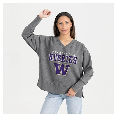 Women's Gameday Couture  Gray Washington Huskies French Terry V-Neck Pullover Sweatshirt