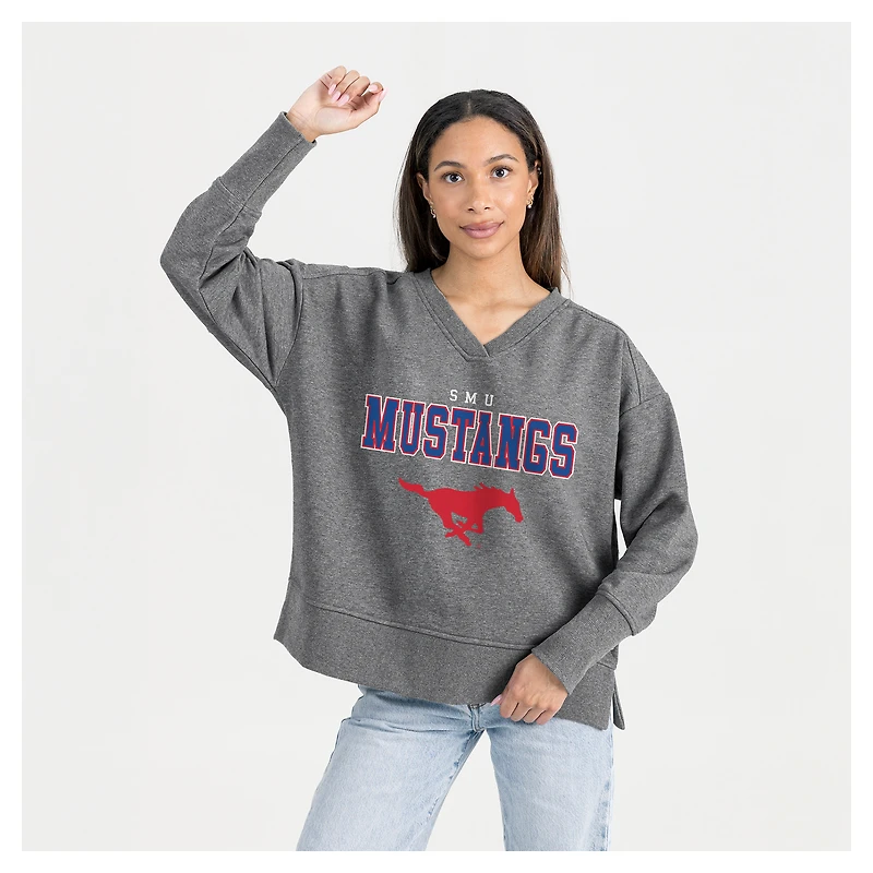 Women's Gameday Couture Gray SMU Mustangs French Terry V-Neck Pullover Sweatshirt