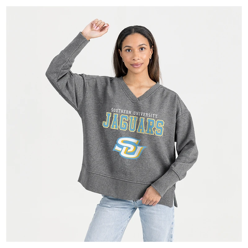 Women's Gameday Couture  Gray Southern University Jaguars French Terry V-Neck Pullover Sweatshirt