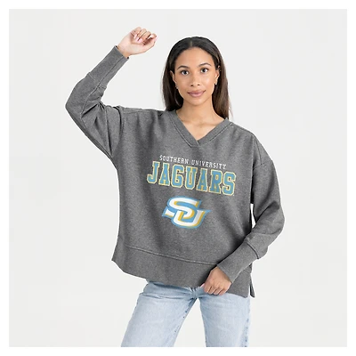Women's Gameday Couture  Gray Southern University Jaguars French Terry V-Neck Pullover Sweatshirt