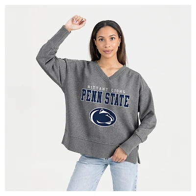 Women's Gameday Couture  Gray Penn State Nittany Lions French Terry V-Neck Pullover Sweatshirt