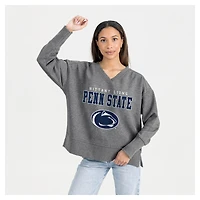 Women's Gameday Couture  Gray Penn State Nittany Lions French Terry V-Neck Pullover Sweatshirt