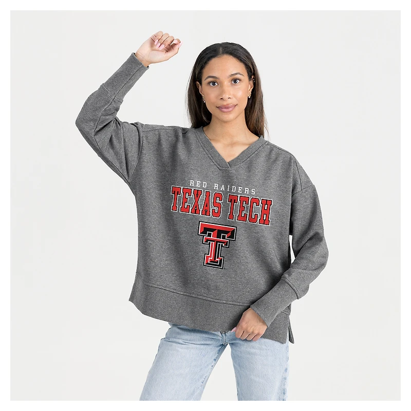 Women's Gameday Couture  Gray Texas Tech Red Raiders French Terry V-Neck Pullover Sweatshirt