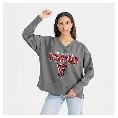 Women's Gameday Couture  Gray Texas Tech Red Raiders French Terry V-Neck Pullover Sweatshirt