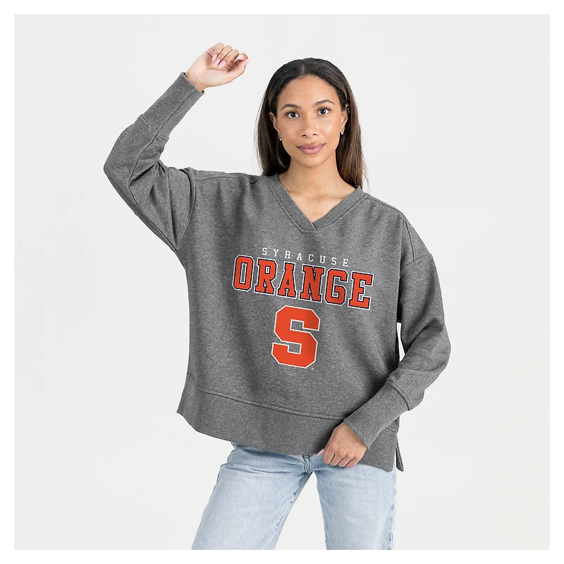 Women's Gameday Couture Gray Syracuse Orange French Terry V-Neck Pullover Sweatshirt