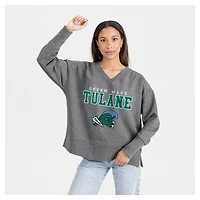 Women's Gameday Couture  Gray Tulane Green Wave French Terry V-Neck Pullover Sweatshirt