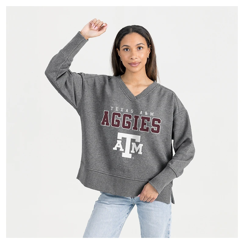 Women's Gameday Couture Gray Texas A&M Aggies French Terry V-Neck Pullover Sweatshirt
