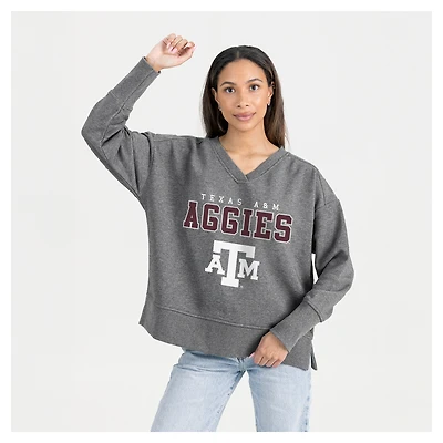 Women's Gameday Couture  Gray Texas A&M Aggies French Terry V-Neck Pullover Sweatshirt